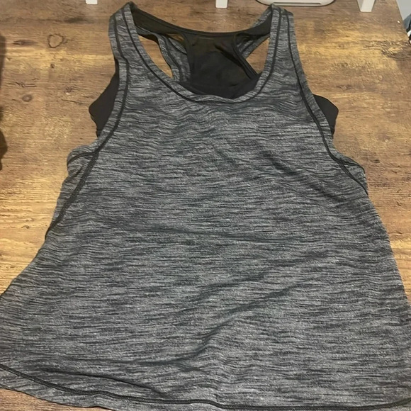 LULULEMON Glide & Stride Tank Heathered Black/Grey Tank + Sport Bra. Size 4. - Picture 1 of 4